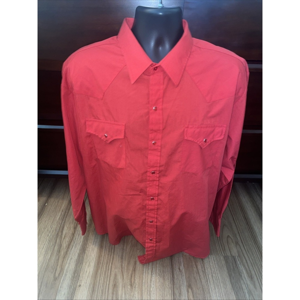 VTG Ely Cattleman Western Red Pearl Snap Long Sleeve Red Shirt 18 1/2 X 35 XXL